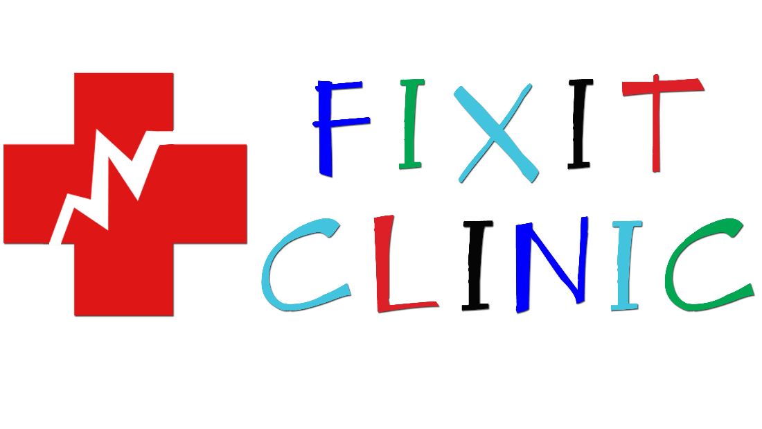 Health symbol in red; words "Fixit Clinic" next to red symbol